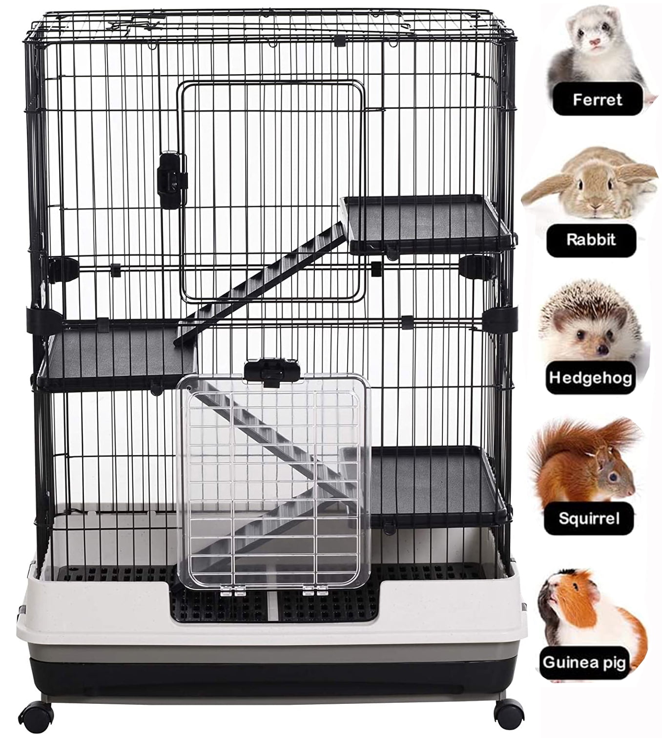 Deluxe 4 Tier Indoor Outdoor Cage for Rabbits Guinea Pigs Chinchillas Ferrets Hedgehogs with Tray Wheels Walmart