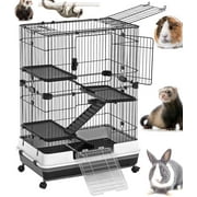 X-Large Deluxe 43  4-Story Indoor/Outdoor Rabbit Bunny Guinea Pig Hutch Chinchilla Ferret Hedgehog Home Cage Paw Safe Solid Platform Ladder Bottom Mesh Floor Easy Slide Out Washable Tray