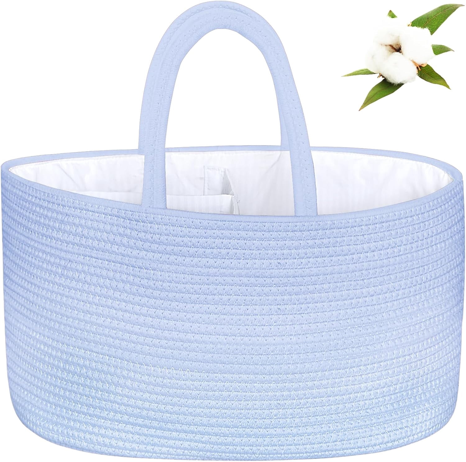 X-Large Diaper Caddy Organizer, Boho Rustic Cotton Rope Nursery Baby Basket, Changing Table Organizer for Baby Diaper Storage and Baby Shower