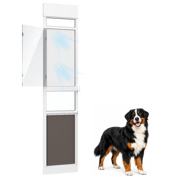 X-Large Dog Door for Sliding Glass Door, Adjustable Height 75 4/5" to 80 3/10" Sliding Door Doggy Door Insert with Screen Design, Suitable for Large Dogs Up to 200 lbs