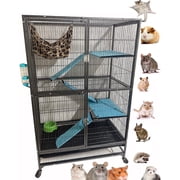 X-Large Double Unit Two Story 4-Level Small Animal Critter House Habitat Rolling Cage With Narrow 1/2-inch Wire Spacing Chew-Proof for Rats Mice Hamster Ferret 