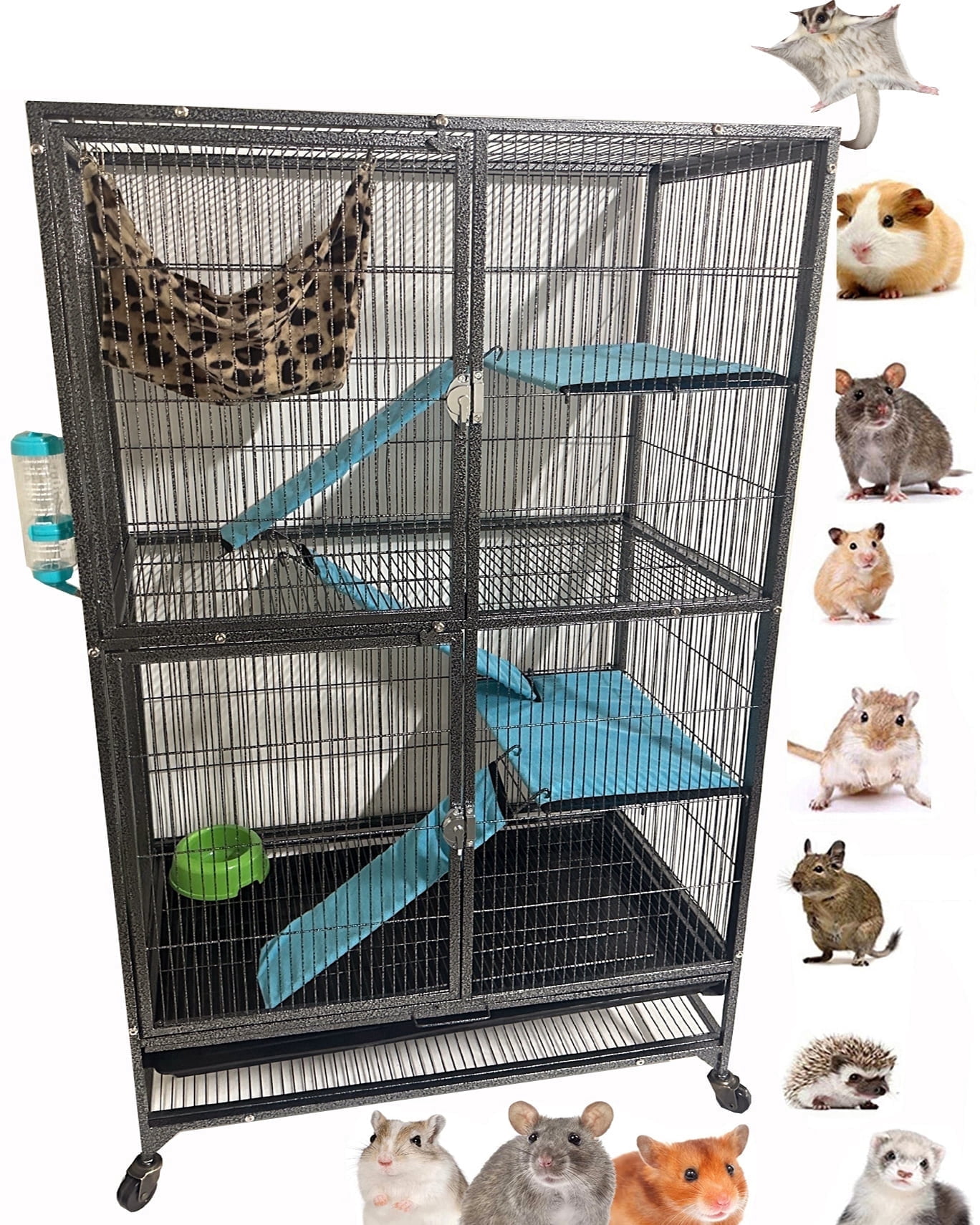 X-Large Double Unit Story Small Animal Critter House Habitat Rolling Cage With Narrow 1/2-inch Wire Spacing for Rats Mice Hamster Guinea Pig Ferret Chinchilla Sugar Glider Hedgehog Gerbil