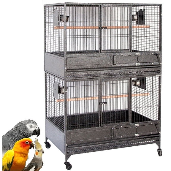 X-Large Durable Wrought Iron Double Stackers Breeding Bird Parrot Cage 1/2" Bar Spacing African Grey Small Quaker Amazon Parrots Cockatiels Sun Parakeets Green Cheek Conures Doves Lovebirds Budgies
