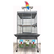 X-Large Deluxe Wrought Iron Play Ground Perch Stand Climbing Ladder Top Bird Parrot Rolling Metal Cage, Include Stainless Feed Cups Natural Wooden Stand Perch Seed Guard