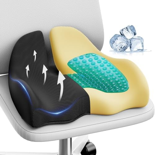 X Large Gel Seat Cushion for Office Chair Ergonomic Cushions-Gel & Memory Foam Coccyx Butt Pillow for Sciatica & Back Pain Relief for Long Sitting for Gaming Chair and Car Seat-Black$$Office