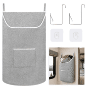 X-Large Hanging Laundry Hamper Bag, Door Hanging Hamper with Front Pocket Dirty Clothes Hanging Laundry Bag Large Size 35X22 inch Door Laundry Basket (Grey)