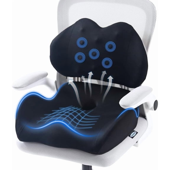 X Large Memory Foam Seat Cushion Lumbar Support Pillow for Sciatica & Tailbone Pressure Relief Coccyx Pad Office Chair, Car,Wheelchair,Home,Office