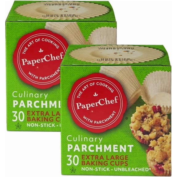 - X-Large Parchment Baking Cups - Easy Release, Non-Stick Paper, Unbleached, Compostable - Perfect For Cupcakes and Muffins - 30 count - 2 pack