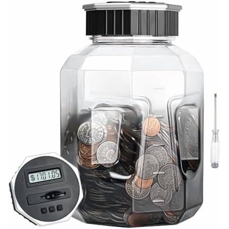 X-Large Piggy Bank for Adults Kids, Digital Coin Counting Bank with LCD Counter, 2.4L Capacity, Great Coin Counter Bank Money Counting Jar with Total Amount Displayed, Bank for All US Coins