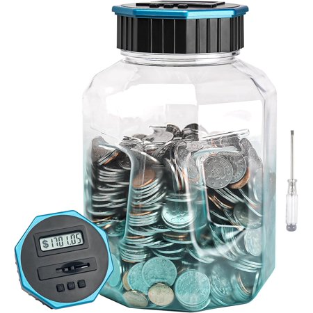X-Large Piggy Bank for Adults Kids, Digital Coin Counting Bank with LCD Counter, 2.4L Capacity, Great Coin Counter Bank Money Counting Jar with Total Amount Displayed (G Blue, X-Large)