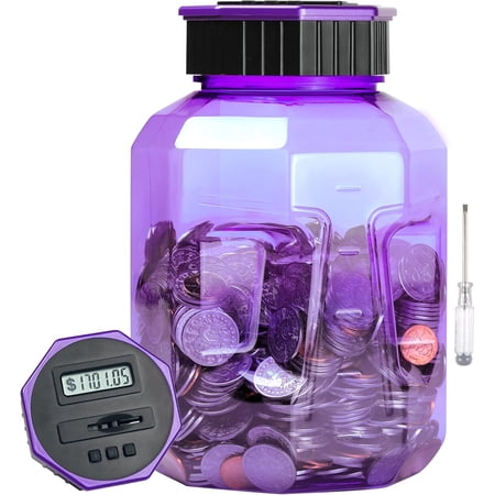 X-Large Piggy Bank for Adults Kids, Digital Coin Counting Bank with LCD Counter, 2.4L Capacity, Great Coin Counter Bank Money Counting Jar with Total Amount Displayed (Purple)