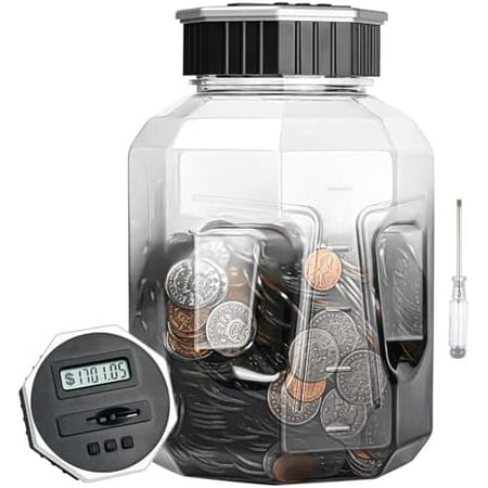 X-Large Piggy Bank for Adults Kids, Digital Coin Counting Bank with LCD Counter, 2.4L Capacity, Great Coin Counter Bank Money Counting Jar with Total Amount Displayed, Bank for All US Coins