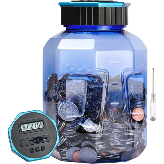Digital Coin Counting Bank with LCD Counter, 2.4L Capacity, Great Coin Counter Bank Money Counting Jar with Total Amount Displayed, @ (Blue2, X-Large), # X-Large Piggy Bank for Adults Kids !