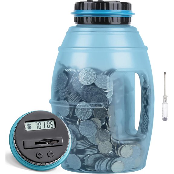 X-Large Piggy Bank for Adults, Digital Counting Bank with LCD Counter, 2.8L Capacity Coin Bank Money Jar, Designed for All US Coins (Blue2)