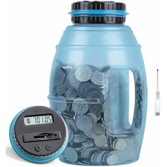 X-Large Piggy Bank for Adults, Hasako Digital Counting Bank with LCD Counter, 2.8L Capacity Coin Bank Money Jar, Designed for All US Coins (Blue2)