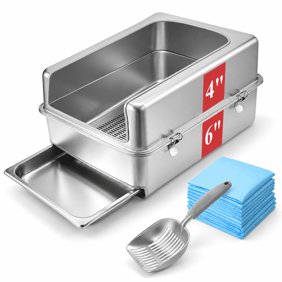 X-Large Pull-out Sifting Stainless Steel Cat Litter Box With Lid For Pine Pellets