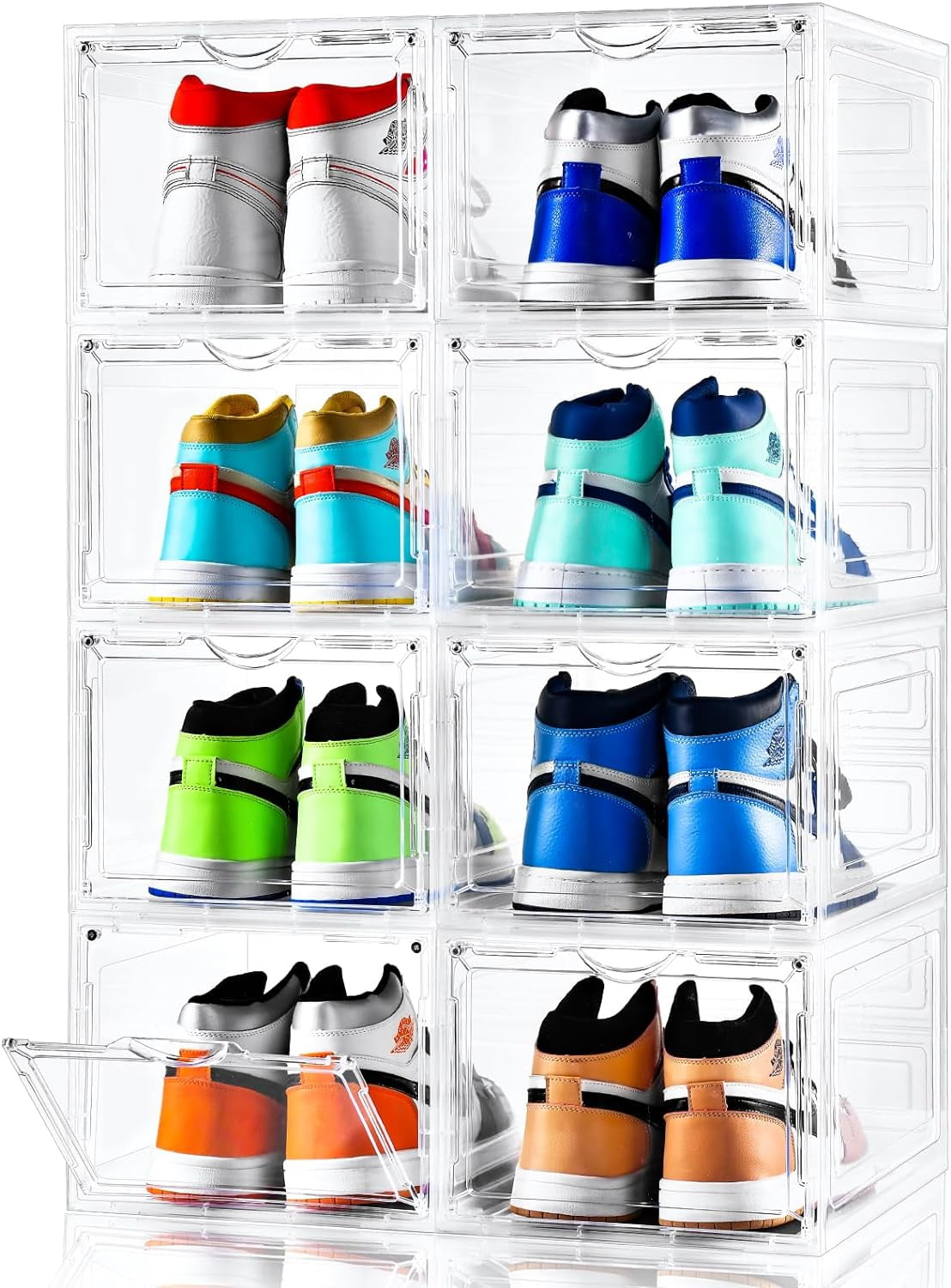 X Large Shoe Storage Box 8 Pack Shoe Box Clear Plastic Stackable Drop Front Shoe Box with Clear Door Shoe Organizer and Shoe Containers For Sneaker Display Fit up to US Size13 Walmart
