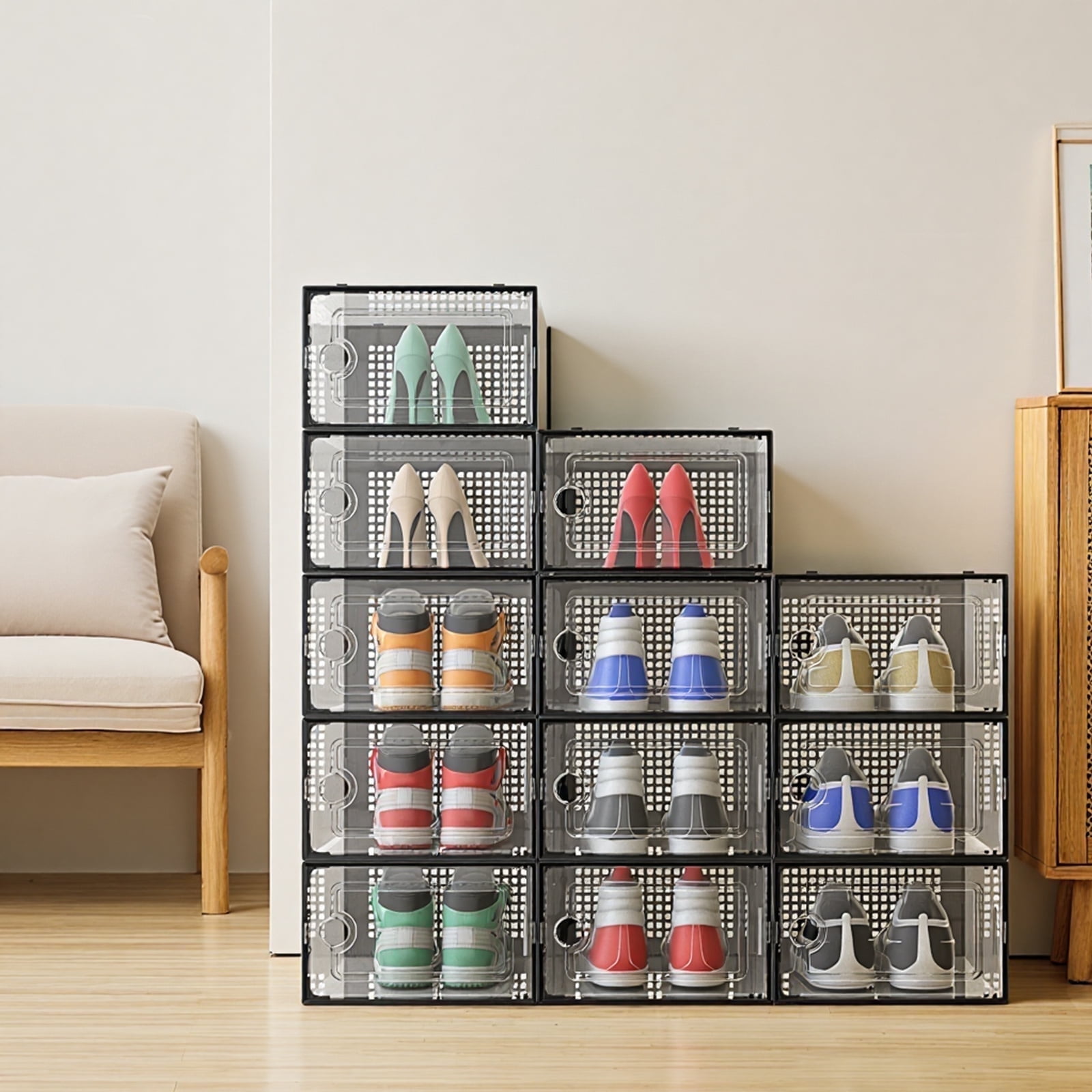 Jakmean X-Large Organized Plastic Shoe Storage Box, Stackable Shoe - Main Image