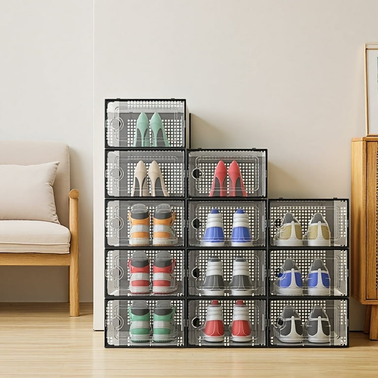 Jakmean X-Large Organized Plastic Shoe Storage Box, Stackable Shoe