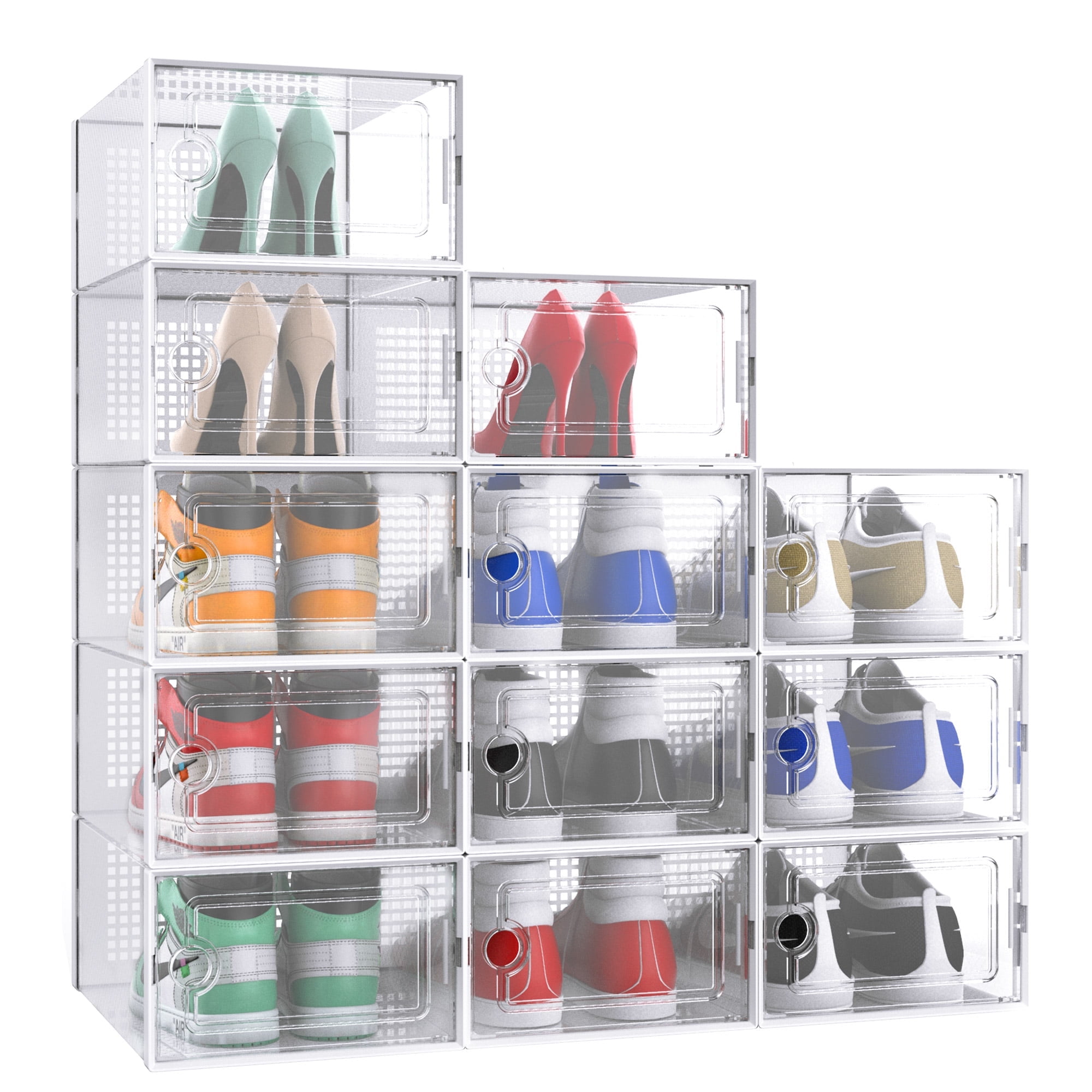 JakMean X-Large Clear Shoe Storage Boxes 12 Pack Stackable and ...