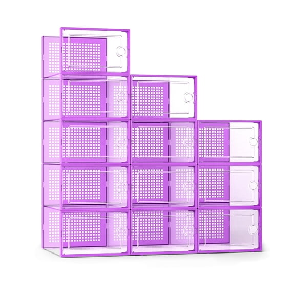 X-Large Shoe Storage Boxes Organizers Clear Plastic Stackable 12 Pack, Shoe Rack & Holder Substitute, Sneaker Containers, Toy Storage Organizer Bins for Closet, Entryway, Toy & Clothing Storage