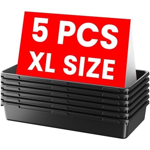 【X-Large Size】【5 Pcs】 Tool Box Organizer Tray Divider【Single Size】 Black Plastic Desk Drawer Organizer Garage Organization for Wrench Plier Hammer Bit Socket Extension Screwdriver Bolt Hex key