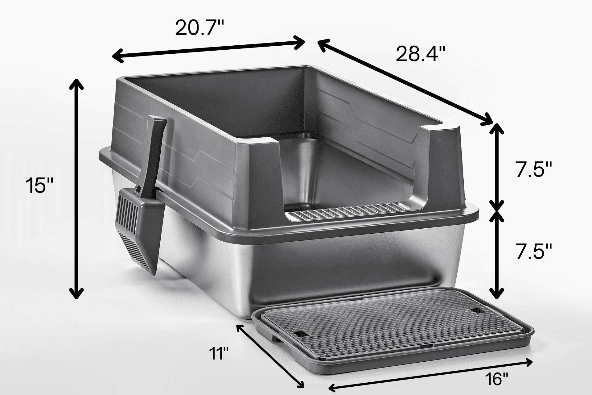 X-Large Stainless Steel Cat Litter Box Suite with Lid, Scoop & Mat – Durable, Easy-to-Clean, Non-Porous Metal Litter Pan for Large Cats or Multi-Cat Homes (28.4" × 20.7" × 15")