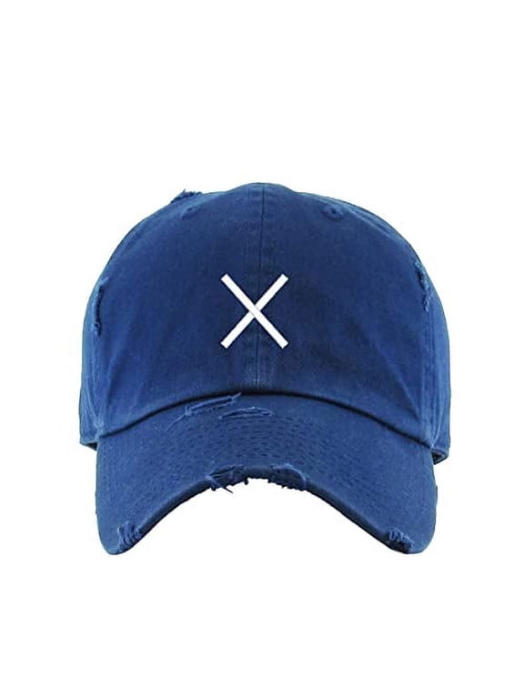 X Letter Vintage Baseball Cap Embroidered Cotton Adjustable Distressed Dad Hat Navy