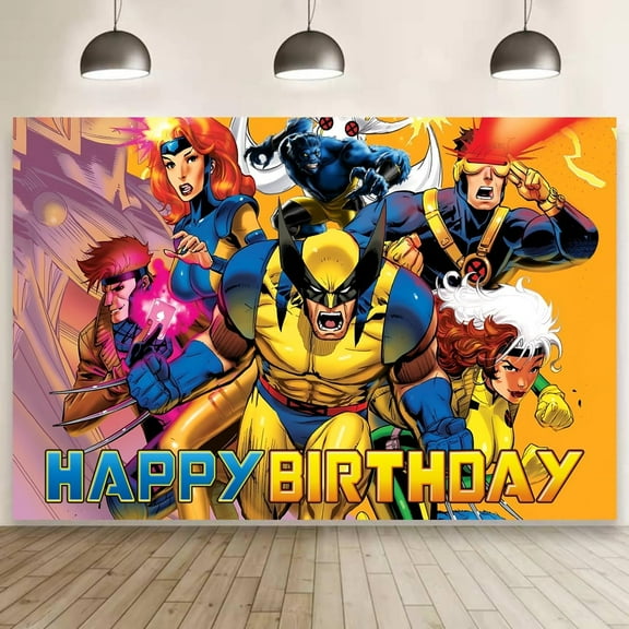 X Man Happy Birthday Backdrop, 5x3ft Birthday Banner for Kids Party Supplies Decor, Yellow