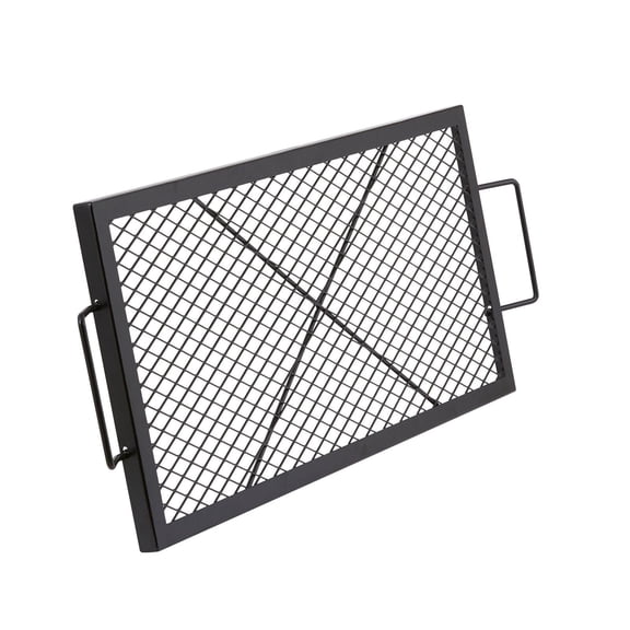 X-Marks 32" Heavy Duty Rectangle Fire Pit Grill Grate, Campfire BBQ Cooking Grid with Handle & Support Wire, Portable Outdoor Grill for Camping, Backyard, Party – Black