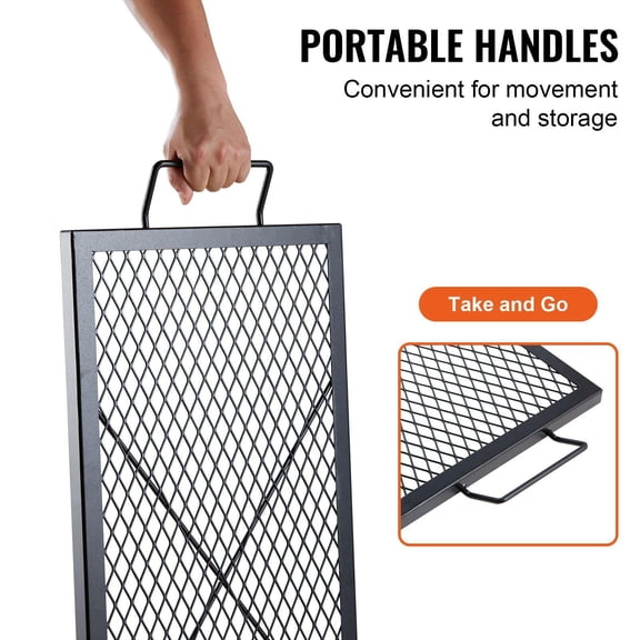 X Marks 32 Inch Heavy Duty Steel Fire Pit Grill Grate Rectangle Cooking Grid with Handle Support Wire Portable Camping Cookware for Outdoor Party