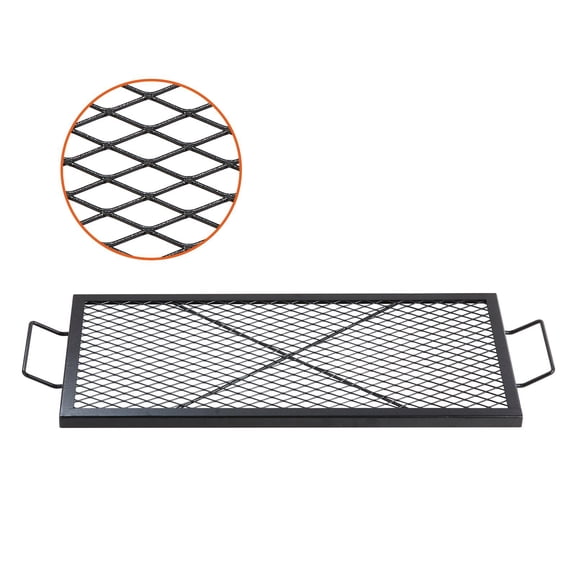 X Marks 32 Inch Heavy Duty Steel Fire Pit Grill Grate Rectangle Cooking Grid with Handle Support Wire Portable Camping Cookware for Outdoor Party