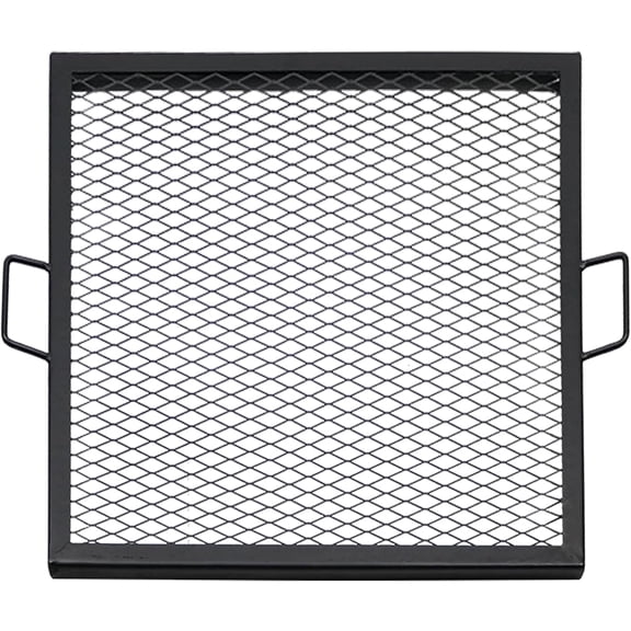 X-Marks Fire Pit Cooking Grate - Outdoor Square Black Steel BBQ Campfire Grill with Handles - 24-Inch