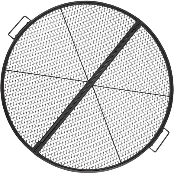 X-Marks Fire Pit Cooking Grill Grate with Support X Wire - Heavy Duty Folding Round Campfire Grill Grid - Portable Camping Cookware for Outside Party Gathering - 30 inch