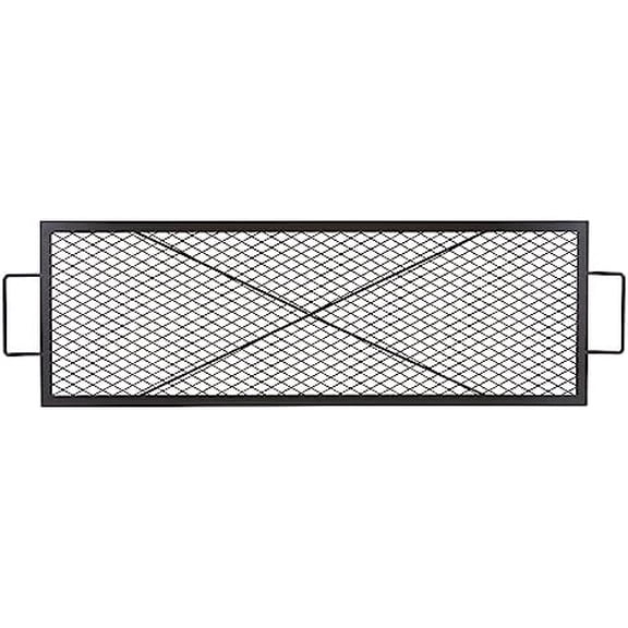 X-Marks Fire Pit Grill Grate, Rectangle Cooking Grate, Heavy Duty Steel Campfire BBQ Grill Grid with Handle & Support X Wire, Portable Camping Cookware for Outside Party Gathering, 32 Inch Black