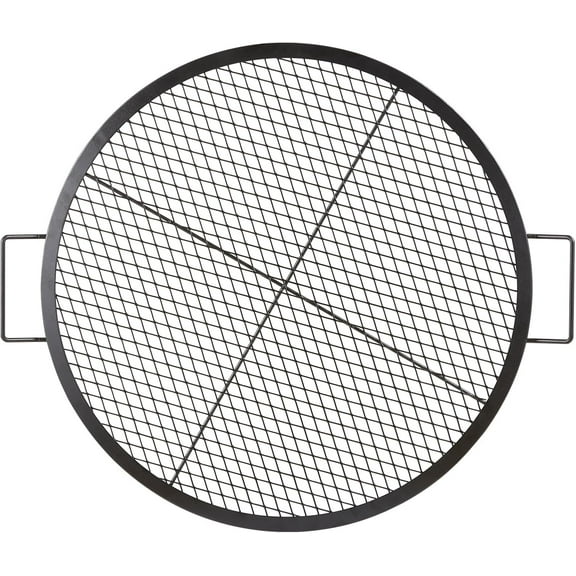 X-Marks Fire Pit Grill Grate, Round Cooking Grate, Heavy Duty Steel Campfire BBQ Grill Grid with Handle and Support X Wire, Portable Camping Cookware for Outside Party & Gathering, 30 Inch Black