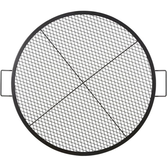 X-Marks Fire Pit Grill Grate, Round Cooking Grate, Heavy Duty Steel Campfire BBQ Grill Grid with Handle and Support X Wire, Portable Camping Cookware for Outside Party & Gathering, 36 Inch Black