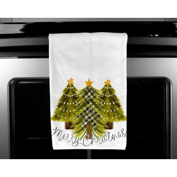 X-Mas Trees with Merry Christmas Hand Towel, Holiday Kitchen or Bath, Absorbent Tea Towels Hand Drying Baking Cooking Cloth, Hostess Gift, Housewarming Gift, Coworker Gift