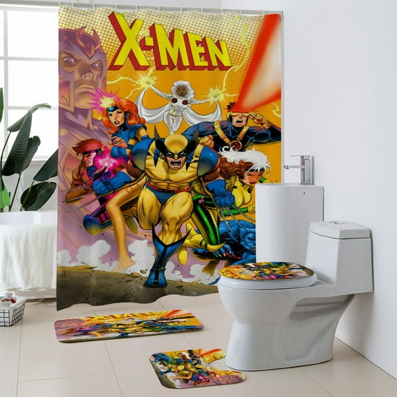 X-Men '97 Polyester Bath 4-PieceShower curtain, toilet mat + two floor mats.