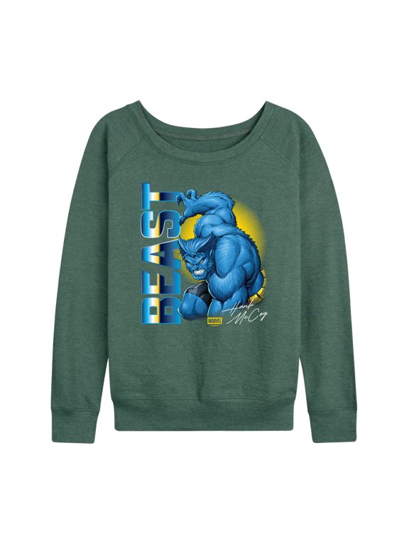 - Beast Tee Women's Lightweight French Terry Wide Neck Long Sleeve Graphic Shirt