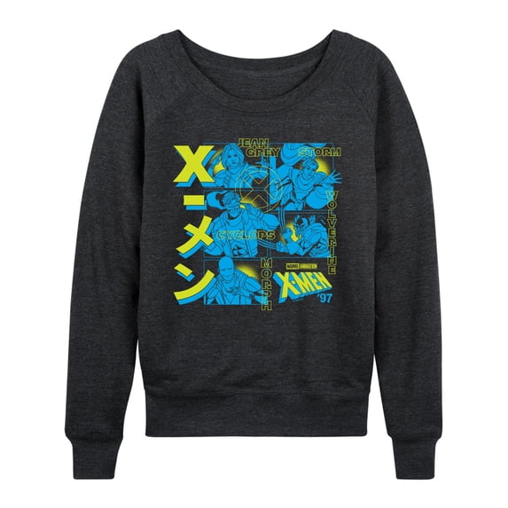 X-Men - Character Grid Lightweight French Terry Wide Neck Long Sleeve Graphic Shirt