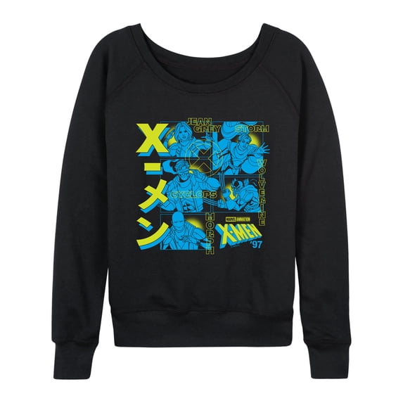 X-Men - Character Grid Lightweight French Terry Wide Neck Long Sleeve Graphic Shirt