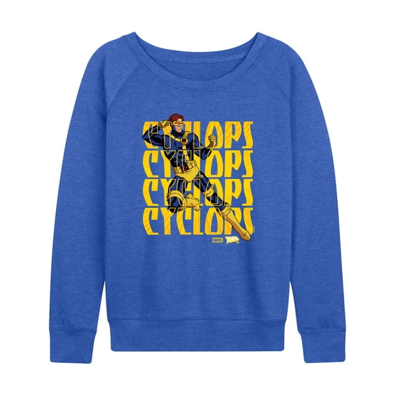 X-Men - Cyclops Color Box Lightweight French Terry Wide Neck Long Sleeve Graphic Shirt