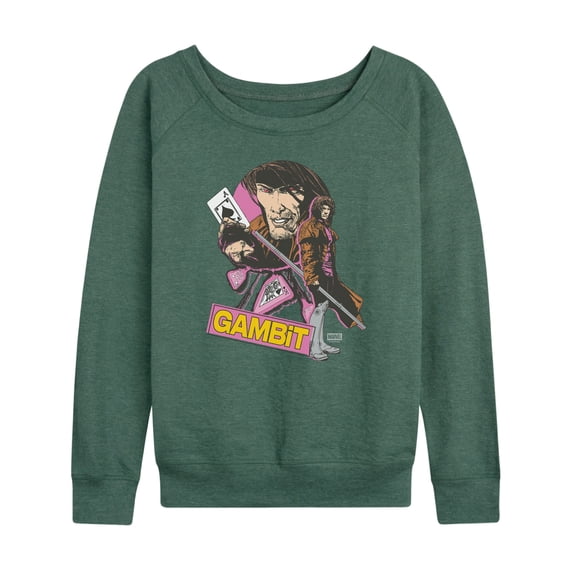 X-Men - Gambit Ragin Cajun Lightweight French Terry Wide Neck Long Sleeve Graphic Shirt