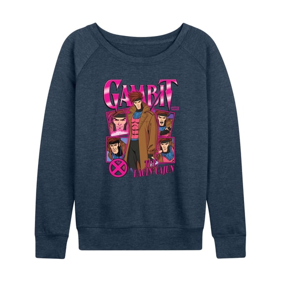 X-Men - Gambit Women's Lightweight French Terry Wide Neck Long Sleeve Graphic Shirt
