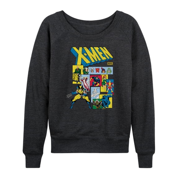 X-Men - Comic Panels Lightweight French Terry Wide Neck Long Sleeve Graphic Shirt