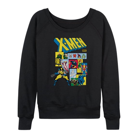 X-Men - Comic Panels Lightweight French Terry Wide Neck Long Sleeve Graphic Shirt
