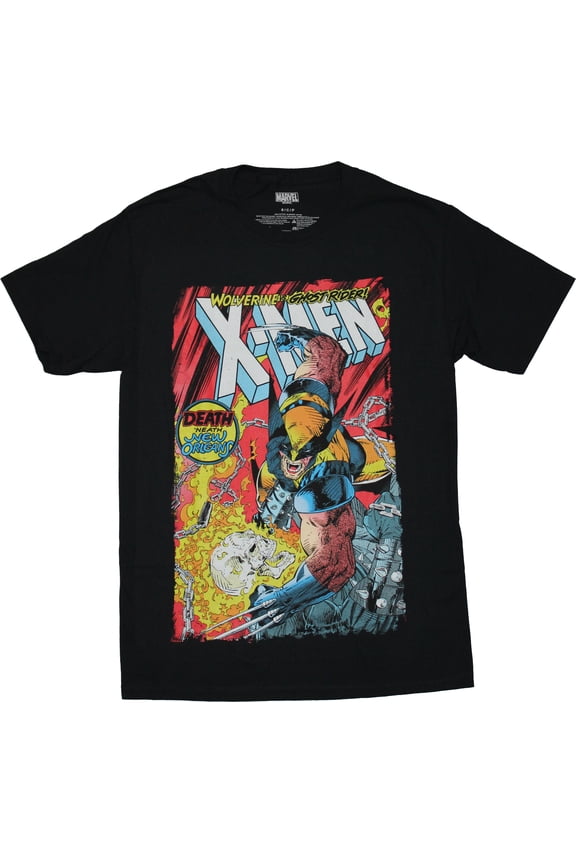 X-Men Mens T-Shirt - Wolverine Battles Ghost Rider Cover