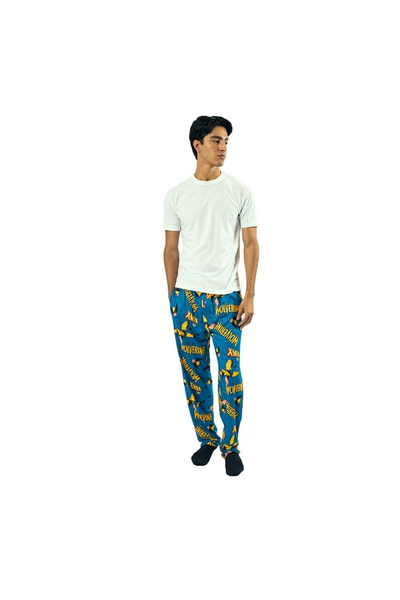 X-Men Wolverine All-Over Print Men's Blue Sleep Pajama Pants-XL