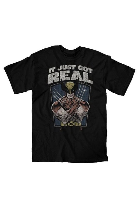 X-Men Wolverine Distressed It Just Got Real Adult Black T-Shirt